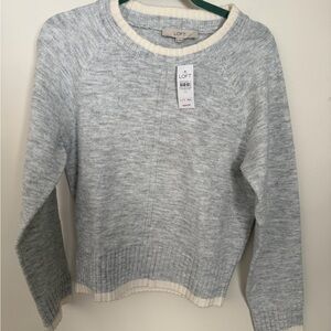 LOFT Women's Light Gray and Cream Sweater